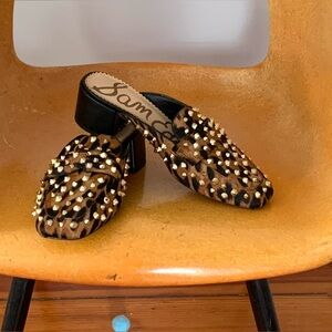 Sam Edelman Agustus Leopard Metallic Studded Mules 7.5M